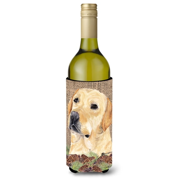 Carolines Treasures SC9049LITERK Labrador Faux Burlap and Pine cones Wine Bottle Hugger Wine Bottle multicolor