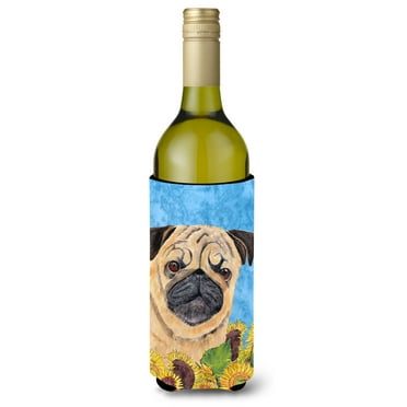 Carolines Treasures SC9068LITERK Pug in Summer Flowers Wine Bottle Hugger Wine Bottle multicolor