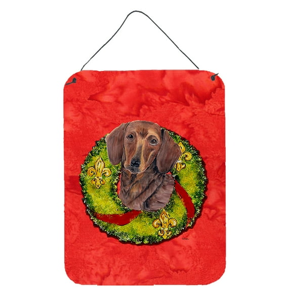 Carolines Treasures SC9105DS1216 Dachshund Christmas Wreath Wall or Door Hanging Prints 12WX16H multicolor