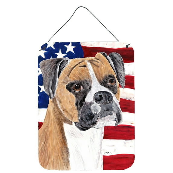 Carolines Treasures SC9113DS1216 USA American Flag with Boxer Aluminium Metal Wall or Door Hanging Prints 12x16