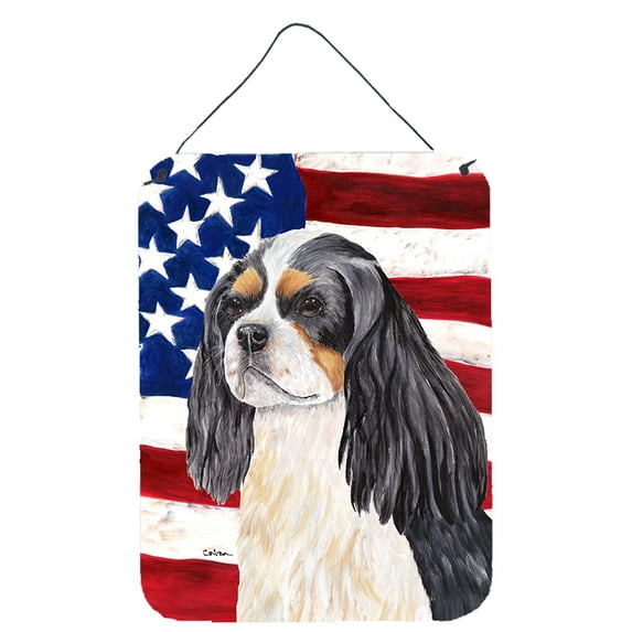 Carolines Treasures SC9114DS1216 USA American Flag with Cavalier Spaniel Wall or Door Hanging Prints 12x16 multicolor