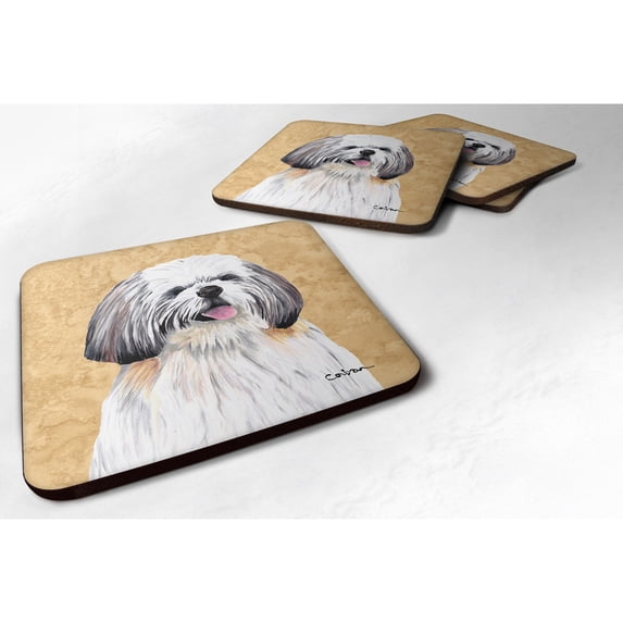 Carolines Treasures SC9128FC Shih Tzu Wipe your Paws Foam Coaster Set of 4 3 1/2 x 3 1/2 multicolor