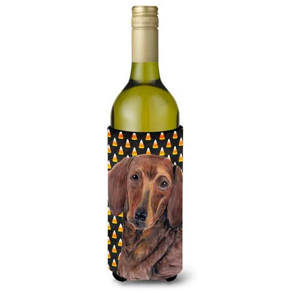 Carolines Treasures SC9178LITERK Dachshund Candy Corn Halloween Portrait Wine Bottle Hugger Wine Bottle multicolor