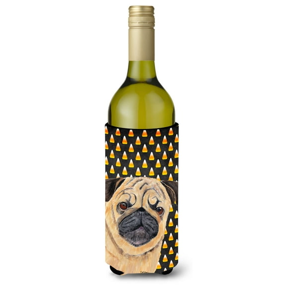 Carolines Treasures SC9181LITERK Pug Candy Corn Halloween Portrait Wine Bottle Hugger Wine Bottle multicolor