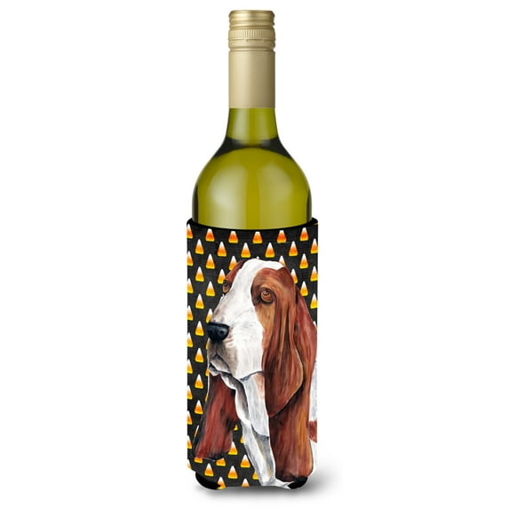 Carolines Treasures SC9182LITERK Basset Hound Candy Corn Halloween Portrait Wine Bottle Hugger Wine Bottle multicolor