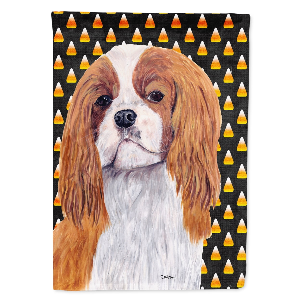 Cavalier Spaniel Blenheim Candy Corn Halloween Portrait Flag Canvas House Size