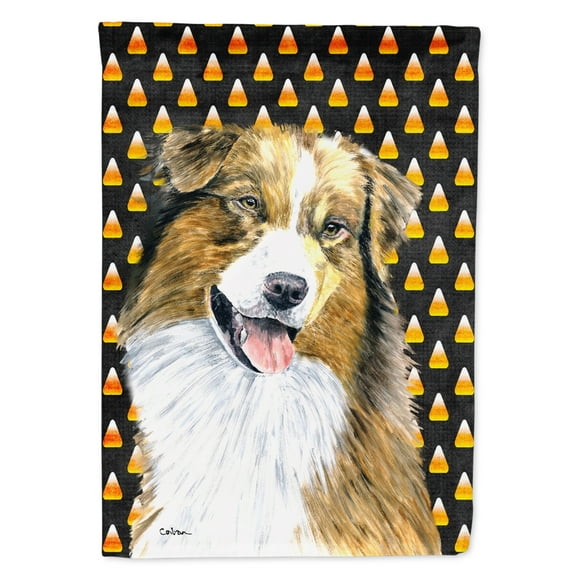 Carolines Treasures SC9195-FLAG-PARENT Australian Shepherd Candy Corn Halloween Portrait Flag  multicolor