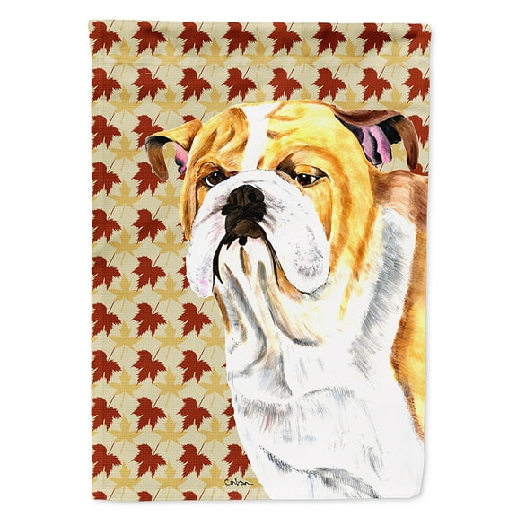 Carolines Treasures SC9214-FLAG-PARENT Bulldog English Fall Leaves Portrait Flag  multicolor