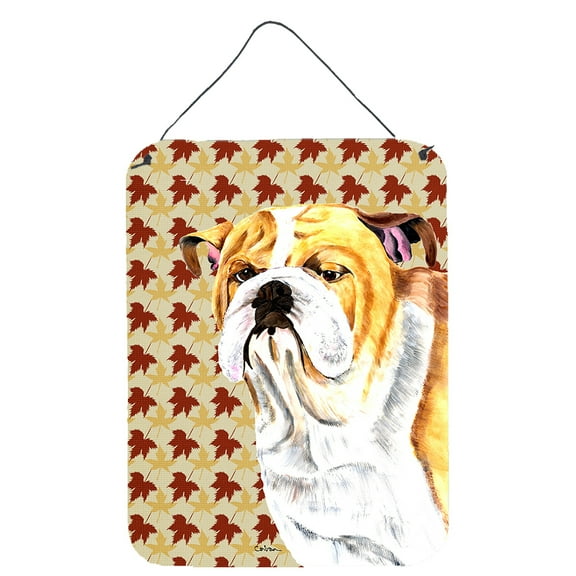 Carolines Treasures SC9214DS1216 Bulldog English Fall Leaves Portrait Wall or Door Hanging Prints 12WX16H multicolor