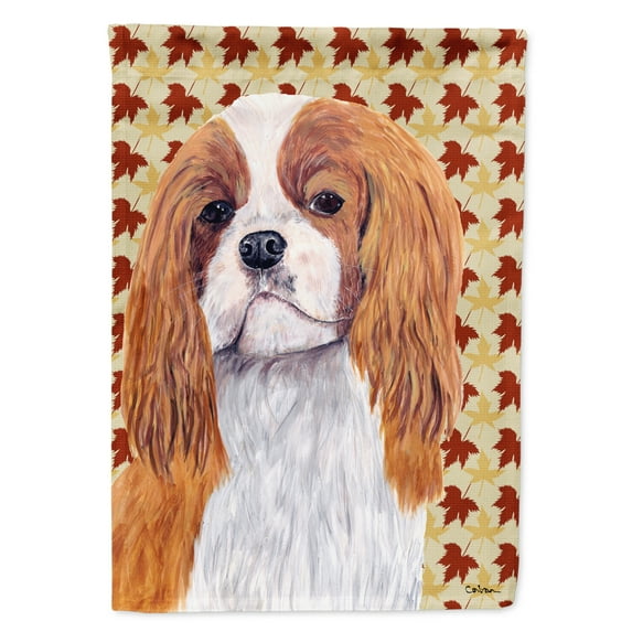 Carolines Treasures SC9232-FLAG-PARENT Cavalier Spaniel Fall Leaves Portrait Flag  multicolor
