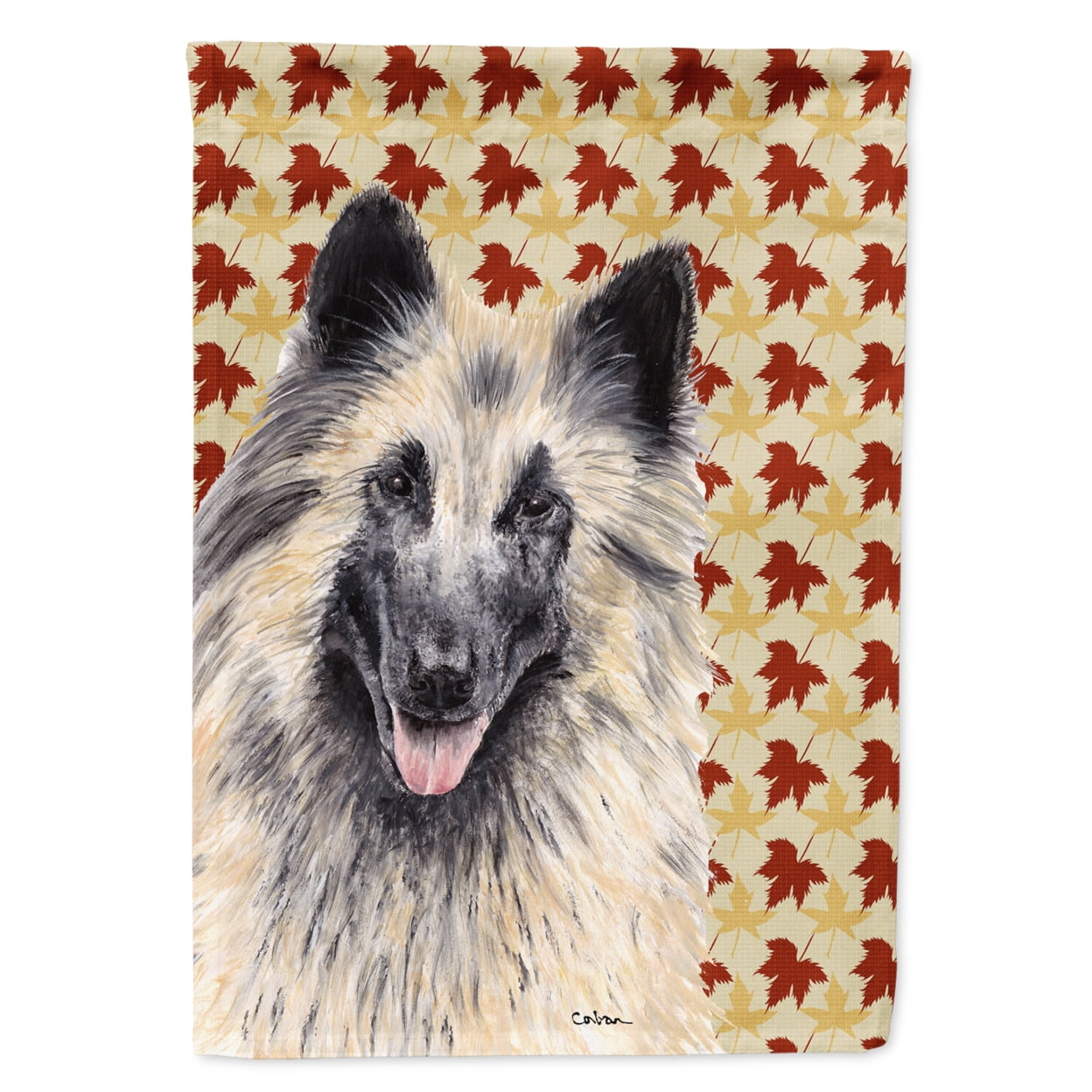 Carolines Treasures SC9233-FLAG-PARENT Belgian Tervuren Fall Leaves Portrait Flag  multicolor