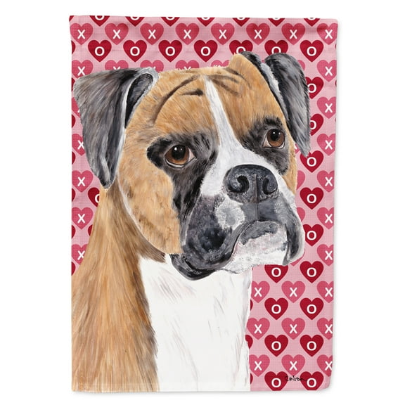 Carolines Treasures SC9249-FLAG-PARENT Boxer Hearts Love and Valentines Day Portrait Flag  multicolor