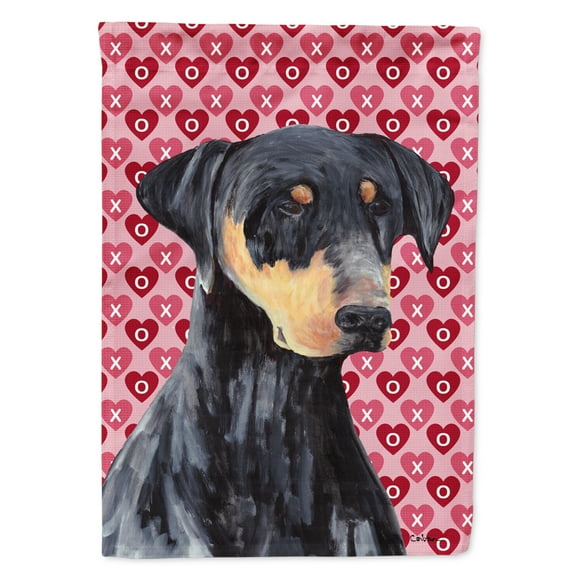 Carolines Treasures SC9262-FLAG-PARENT Doberman Hearts Love and Valentines Day Portrait Flag  multicolor