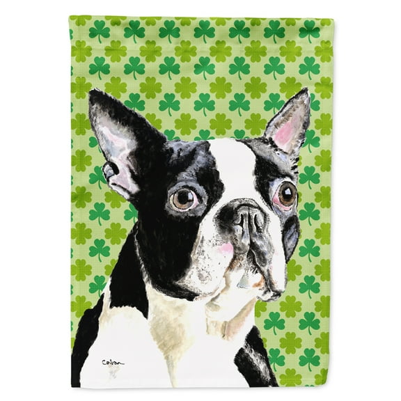 Carolines Treasures SC9280-FLAG-PARENT Boston Terrier St. Patricks Day Shamrock Portrait Flag  multicolor