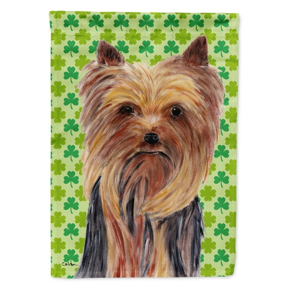 Carolines Treasures SC9285-FLAG-PARENT Yorkie St. Patricks Day Shamrock Portrait Flag  multicolor