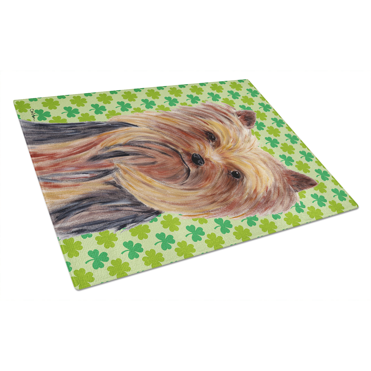 Carolines Treasures SC9285LCB Yorkie St. Patricks Day Shamrock Portrait Glass Cutting Board