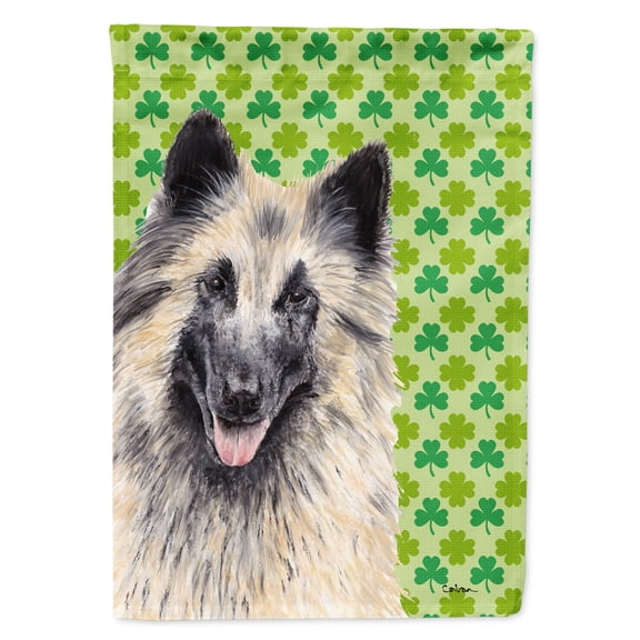 Carolines Treasures SC9312-FLAG-PARENT Belgian Tervuren St. Patricks Day Shamrock Portrait Flag  multicolor