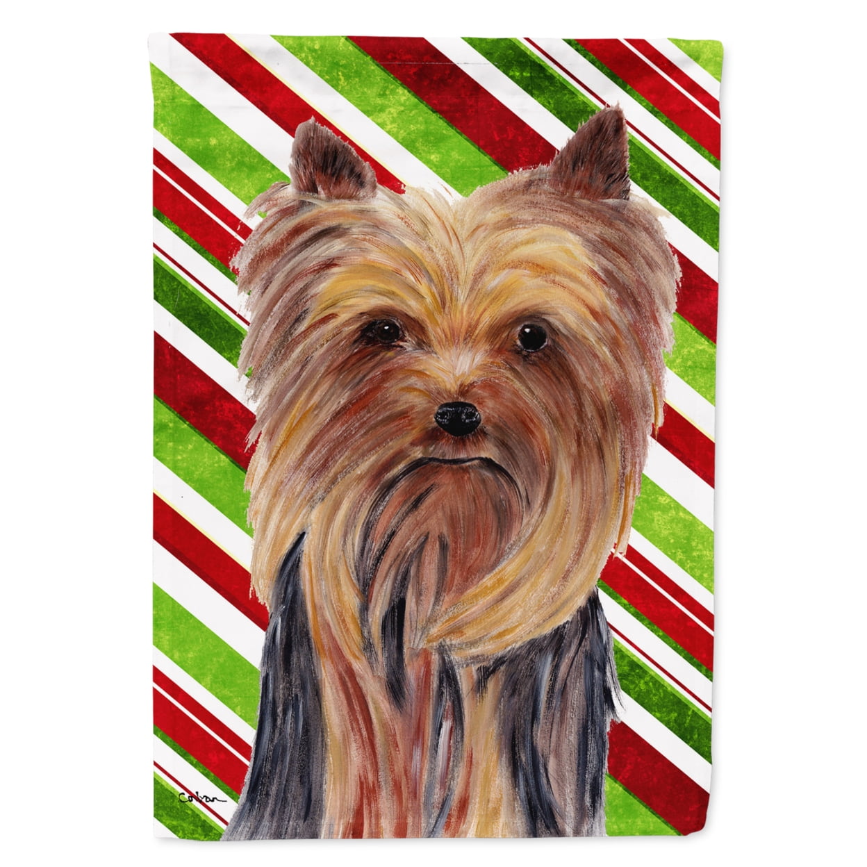 Yorkie Candy Cane Holiday Christmas Flag Canvas House Size