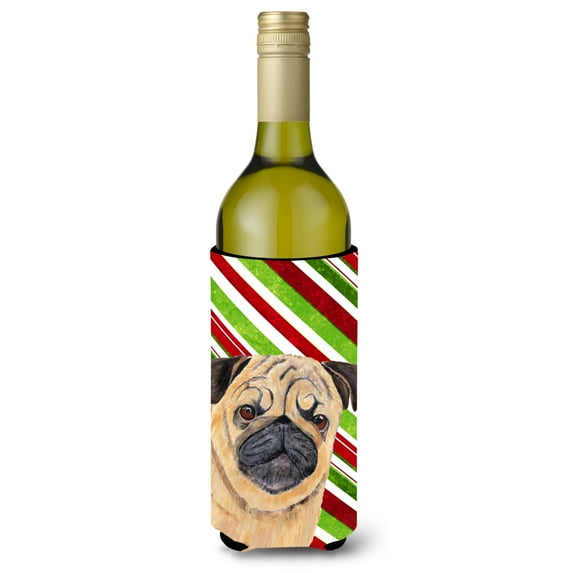 Carolines Treasures SC9331LITERK Pug Candy Cane Holiday Christmas Wine Bottle Hugger Wine Bottle multicolor