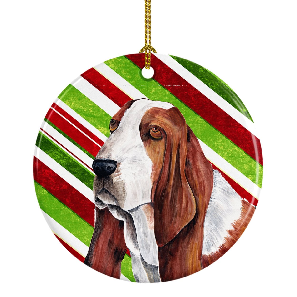 Basset Hound Candy Cane Holiday Christmas Ceramic Ornament SC9332