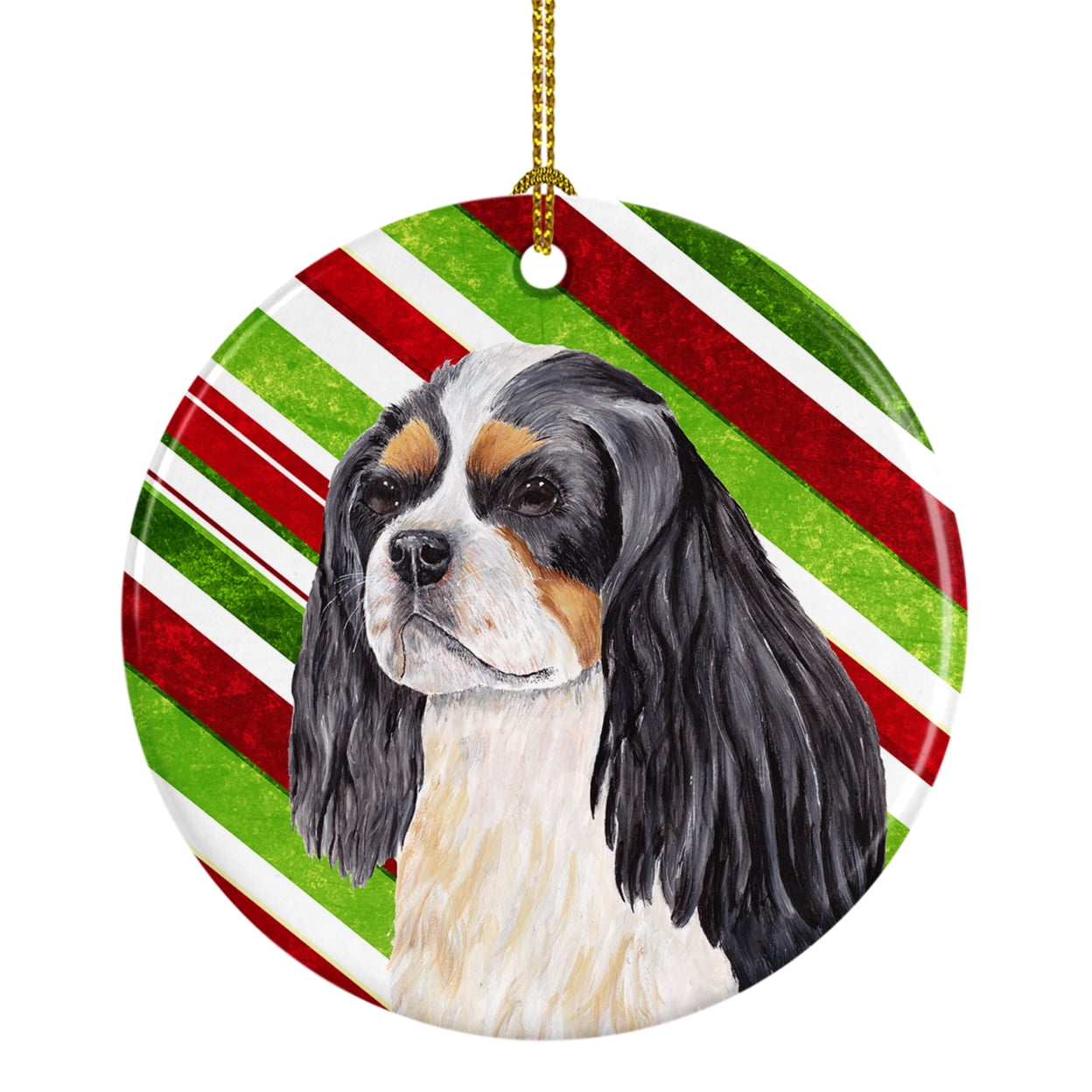 Carolines Treasures SC9351-CO1 Cavalier Spaniel Candy Cane Holiday Christmas Ceramic Ornament 3 in multicolor