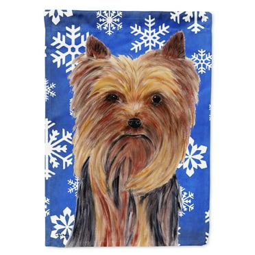 Carolines Treasures SC9365-FLAG-PARENT Yorkie Winter Snowflakes Holiday Flag  multicolor
