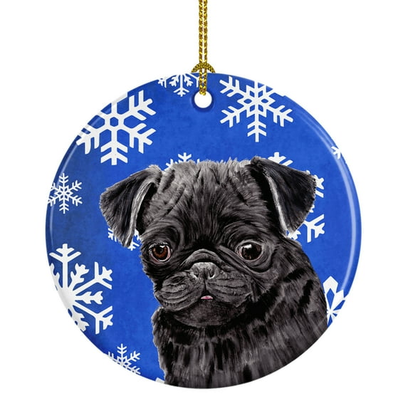 Carolines Treasures SC9366-CO1 Pug Winter Snowflakes Holiday Ceramic Ornament 3 in multicolor