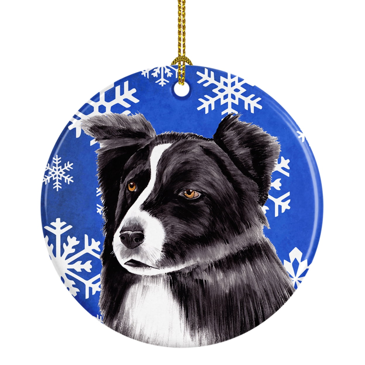 Carolines Treasures SC9367-CO1 Border Collie Winter Snowflakes Holiday Ceramic Ornament 3 in multicolor