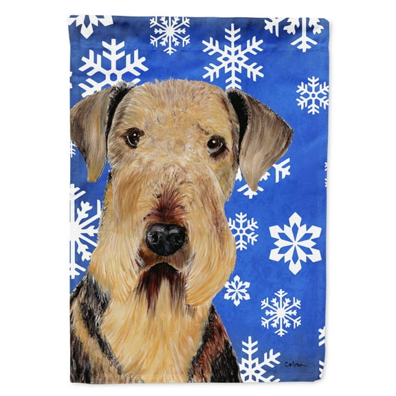 Carolines Treasures SC9373-FLAG-PARENT Airedale Winter Snowflakes Holiday Flag multicolor
