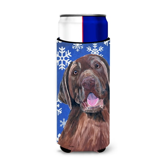 Carolines Treasures SC9384MUK Labrador Winter Snowflakes Holiday Ultra Hugger for slim cans Slim Can multicolor