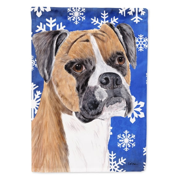 Carolines Treasures SC9390-FLAG-PARENT Boxer Winter Snowflakes Holiday Flag  multicolor