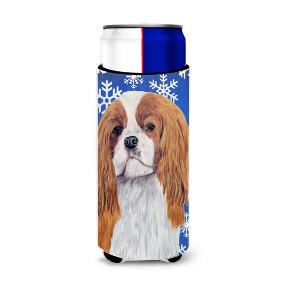 Carolines Treasures SC9394MUK Cavalier Spaniel Winter Snowflakes Holiday Ultra Hugger for slim cans Slim Can multicolor