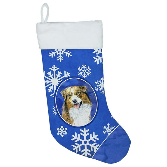 Carolines Treasures SC9397-CS Australian Shepherd Winter Snowflakes Christmas Stocking SC9397 Large multicolor