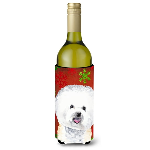Carolines Treasures SC9402LITERK Bichon Frise Red and Green Snowflakes Holiday Christmas Wine Bottle Hugger Wine Bottle