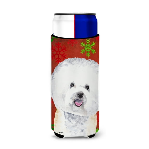 Carolines Treasures SC9402MUK Bichon Frise Red and Green Snowflakes Holiday Christmas Ultra Hugger for slim cans Slim