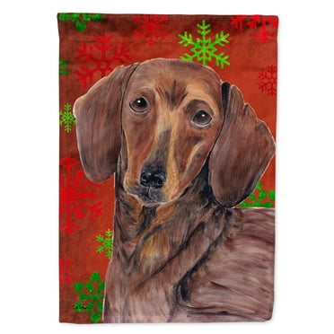 Carolines Treasures SC9408-FLAG-PARENT Dachshund Red and Green Snowflakes Holiday Christmas Flag  multicolor