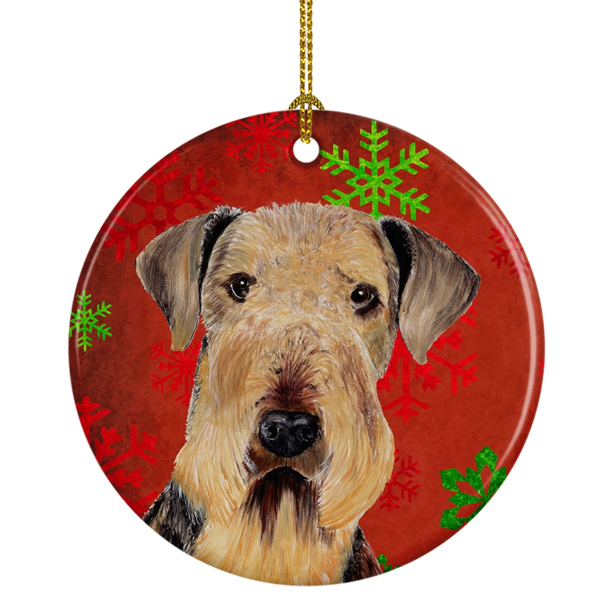 Carolines Treasures SC9750CO1 Black and White Collie Red Snowflakes Holiday Ceramic Ornament 3 in multicolor