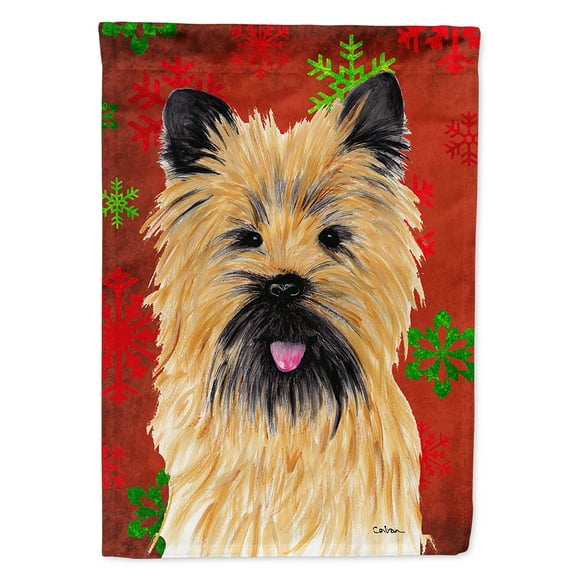 Carolines Treasures SC9415-FLAG-PARENT Cairn Terrier Red and Green Snowflakes Holiday Christmas Flag  multicolor