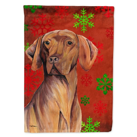 Carolines Treasures SC9418-FLAG-PARENT Vizsla Red and Green Snowflakes Holiday Christmas Flag  multicolor