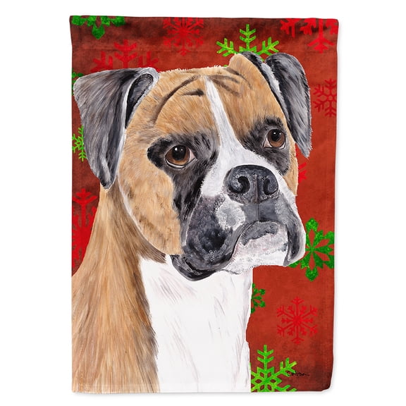 Boxer Red and Green Snowflakes Holiday Christmas Garden Flag