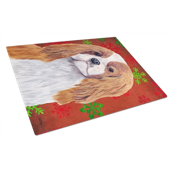 Carolines Treasures SC9434LCB Cavalier Spaniel Red and Green Snowflakes Holiday Christmas Glass Cutting Board Large 12H