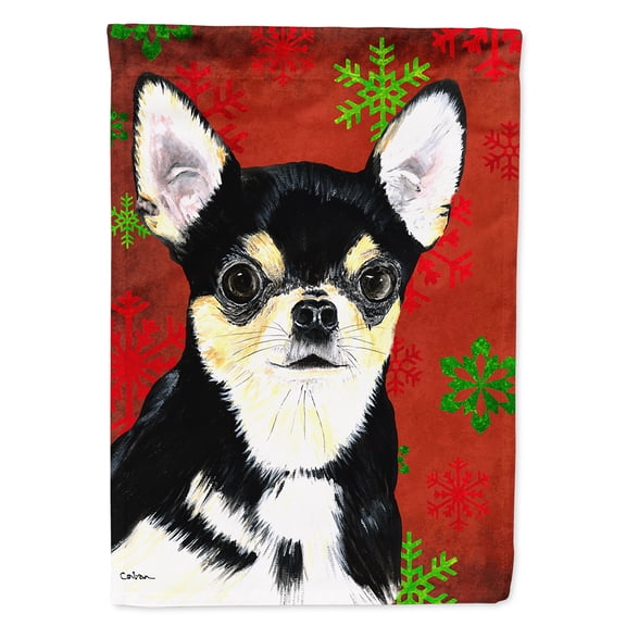 Carolines Treasures SC9439-FLAG-PARENT Chihuahua Red and Green Snowflakes Holiday Christmas Flag  multicolor