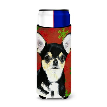 Carolines Treasures SC9439MUK Chihuahua Red and Green Snowflakes Holiday Christmas Ultra Hugger for slim cans Slim Can