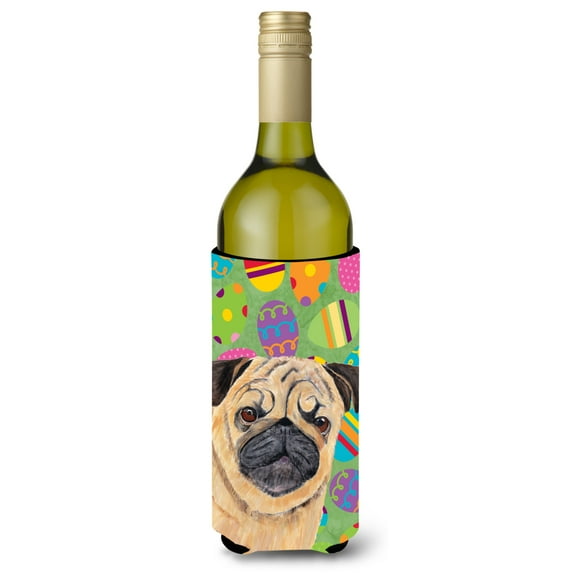 Carolines Treasures SC9451LITERK Pug Easter Eggtravaganza Wine Bottle Hugger Wine Bottle multicolor