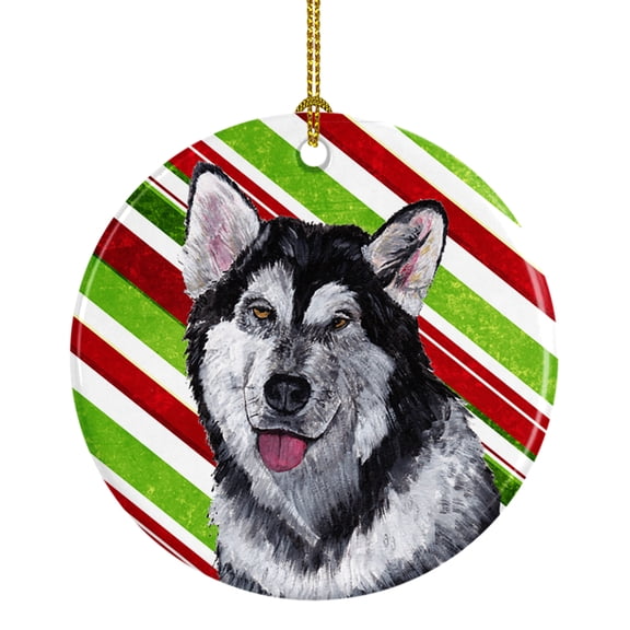 Carolines Treasures SC9490CO1 Alaskan Malamute Candy Cane Holiday Christmas Ceramic Ornament 3 in multicolor