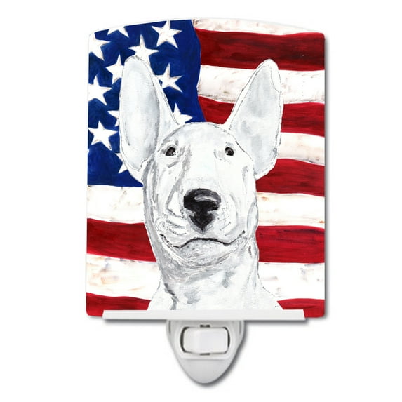 Carolines Treasures SC9520CNL Bull Terrier with American Flag Ceramic Night Light 6x4x3" multicolor