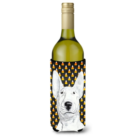 Carolines Treasures SC9534LITERK Bull Terrier Candy Corn Halloween Wine Bottle Hugger Wine Bottle multicolor