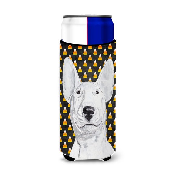 Carolines Treasures SC9534MUK Bull Terrier Candy Corn Halloween Ultra Hugger for slim cans Slim Can multicolor