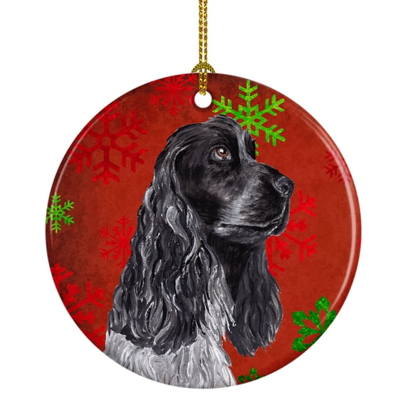 Carolines Treasures SC9582CO1 Black Cocker Spaniel Red Snowflakes Holiday Ceramic Ornament 3 in multicolor