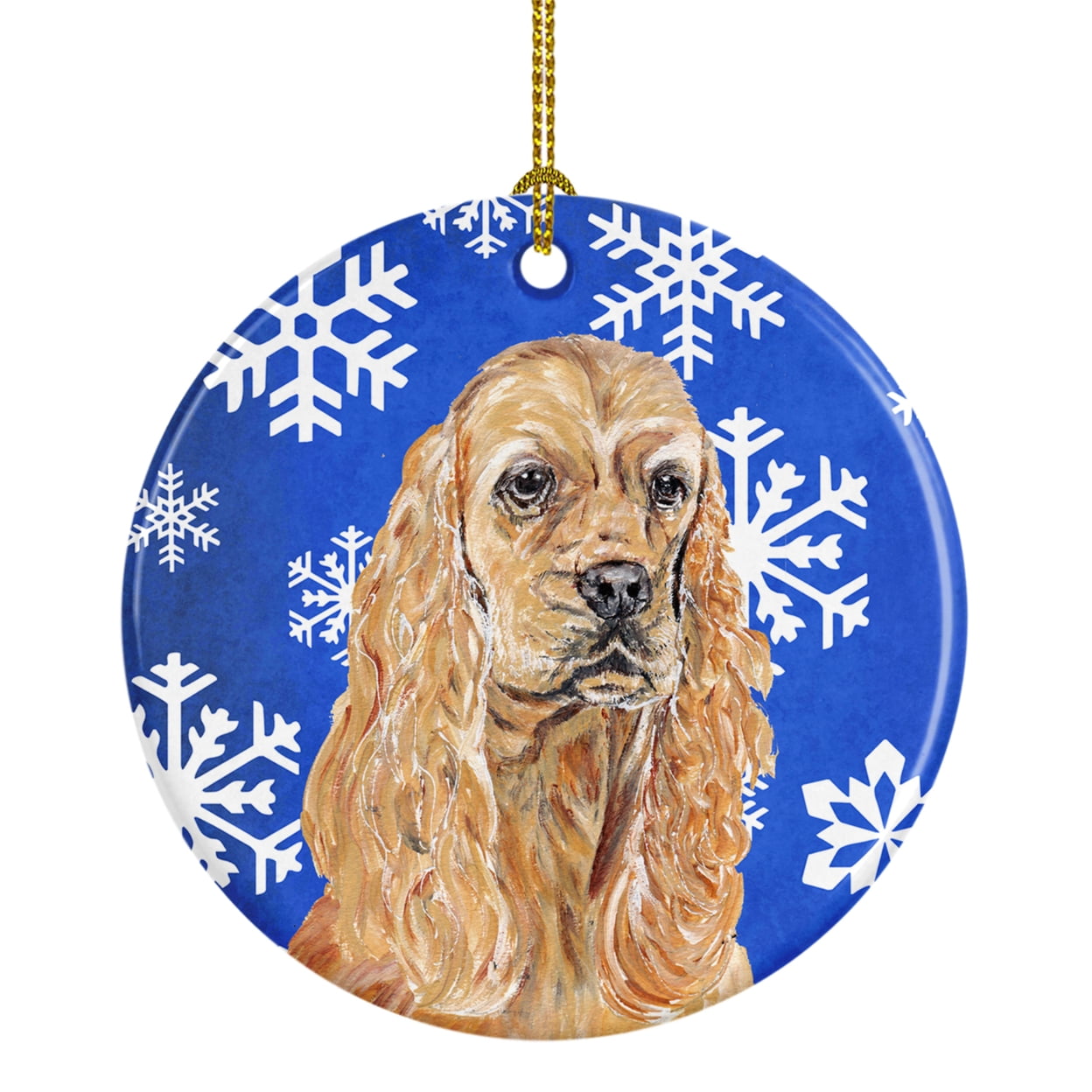 Carolines Treasures SC9598CO1 Buff Cocker Spaniel Winter Snowflakes Ceramic Ornament 3 in multicolor